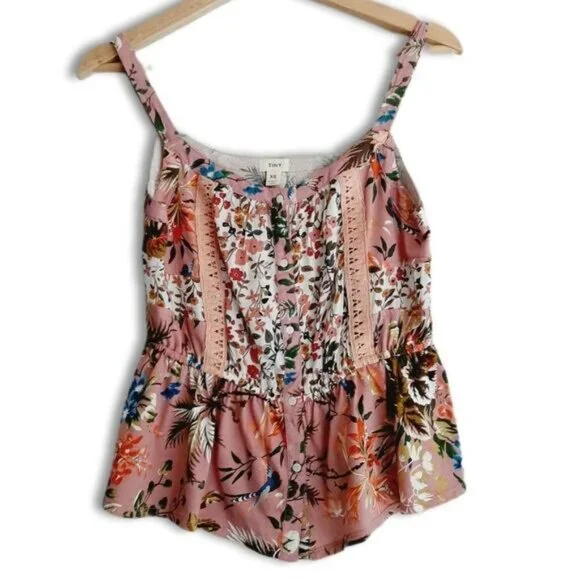 TINY / Anthropologie Thea Peplum Tank Top Pink Floral Sz XS Flawed - Picture 2 of 16